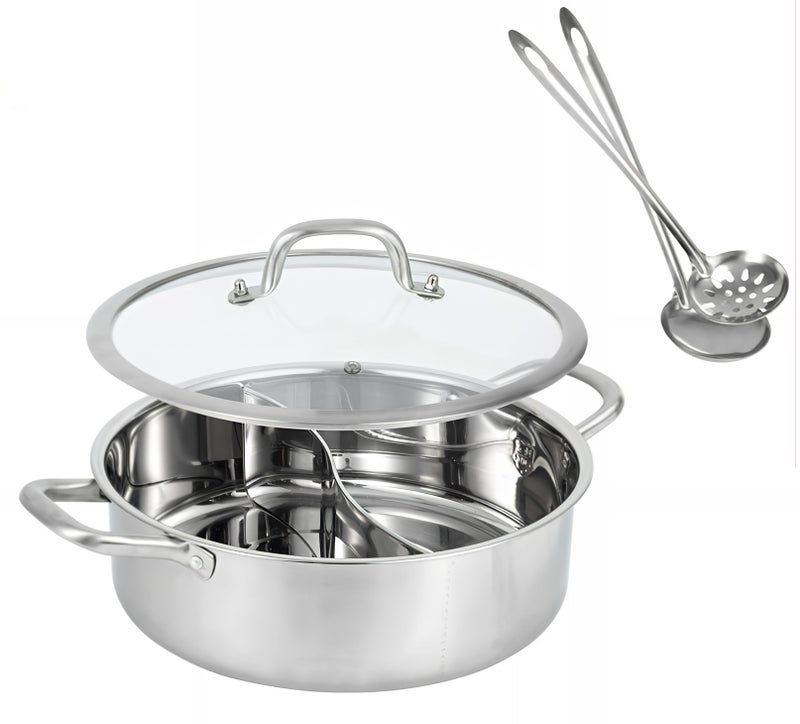 TrustMate 304 Stainless Steel Hot Pot with Divider (Yin Yang) – Thickened Double Flavor Hotpot – Includes 2 Ladles – Suitable for Gas Stove, Induction & Ceramic Cooker – Family Size for 2–6 People - Image 1